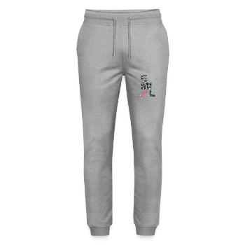 EMIL - Schöner Jungen Name mit Dinosaurier - Stanley/Stella Unisex Bio Jogginghose Mover  - Grau meliert - Vorne - Marisol (170cm) & Nik (191cm)
