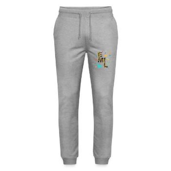 EMIL - Schöner Jungen Name mit Dinosaurier - Stanley/Stella Unisex Bio Jogginghose Mover  - Grau meliert - Vorne - Marisol (170cm) & Nik (191cm)