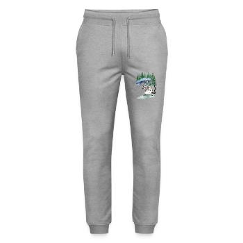 Hiking Mouse Umbrella Hike Forest Nature - Stanley/Stella Mover Unisex Organic Jogging Trousers - heather grey - Front - Marisol (170cm) & Nik (191cm)
