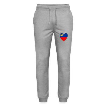 Liechtenstein Flag Heart Holiday Travel - Stanley/Stella Mover Unisex Organic Jogging Trousers - heather grey - Front - Marisol (170cm) & Nik (191cm)