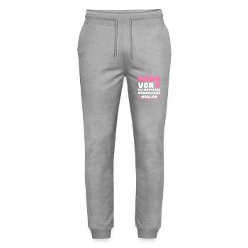 Mom of 2 children - Stanley/Stella Mover Unisex Organic Jogging Trousers - heather grey - Front - Marisol (170cm) & Nik (191cm)