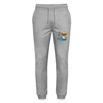 DUCK, LIFE IS FUN - Stanley/Stella Mover Unisex Organic Jogging Trousers - heather grey - Front - Marisol (170cm) & Nik (191cm)