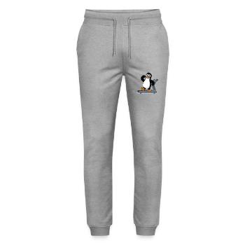 Funny Penguin on Treadmill Cartoon Illustration - Stanley/Stella Mover Unisex Organic Jogging Trousers - heather grey - Front - Marisol (170cm) & Nik (191cm)