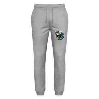 Surfing Surfer skull - Stanley/Stella Mover Unisex Organic Jogging Trousers - heather grey - Front - Marisol (170cm) & Nik (191cm)