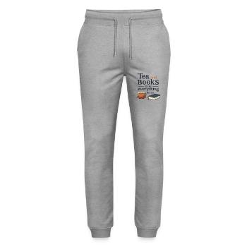 Tea and Books Spruch Zitat Slogan - Stanley/Stella Unisex Bio Jogginghose Mover  - Grau meliert - Vorne - Marisol (170cm) & Nik (191cm)