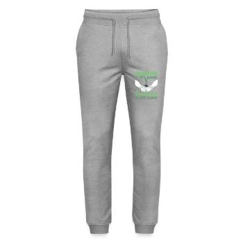 Amoureux des plantes Jardinage Papi - Pantalon de jogging bio MOVER Stanley/Stella unisexe - gris chiné - Devant - Marisol (170cm) & Nik (191cm)