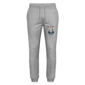 Glitter power . Muscle Unicorn - Stanley/Stella Mover Unisex Organic Jogging Trousers - heather grey - Front - Marisol (170cm) & Nik (191cm)