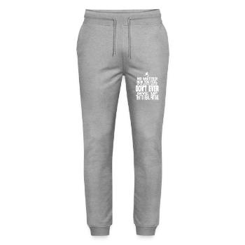 Vrai futsal N’abandonnez jamais Citation de motivation - Pantalon de jogging bio MOVER Stanley/Stella unisexe - gris chiné - Devant - Marisol (170cm) & Nik (191cm)