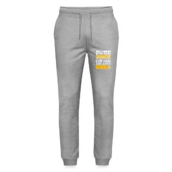 Jouer au futsal Marquer des buts Boire de la bière Citation amusante - Pantalon de jogging bio MOVER Stanley/Stella unisexe - gris chiné - Devant - Marisol (170cm) & Nik (191cm)