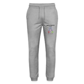 Mon hippo m’appelle Faut que j’y aille - Pantalon de jogging bio MOVER Stanley/Stella unisexe - gris chiné - Devant - Marisol (170cm) & Nik (191cm)