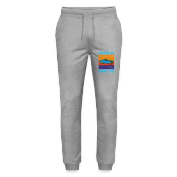 Powered by Manual Cars Retro Driving Style - Stanley/Stella Mover Unisex Organic Jogging Trousers - heather grey - Front - Marisol (170cm) & Nik (191cm)