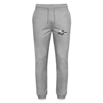 Wales Puerto Rico Flag Hands Heart Shape - Stanley/Stella Mover Unisex Organic Jogging Trousers - heather grey - Front - Marisol (170cm) & Nik (191cm)