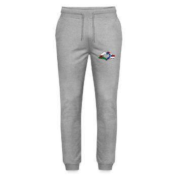 Wales Puerto Rico Flag Hands Heart Shape - Stanley/Stella Mover Unisex Organic Jogging Trousers - heather grey - Front - Marisol (170cm) & Nik (191cm)