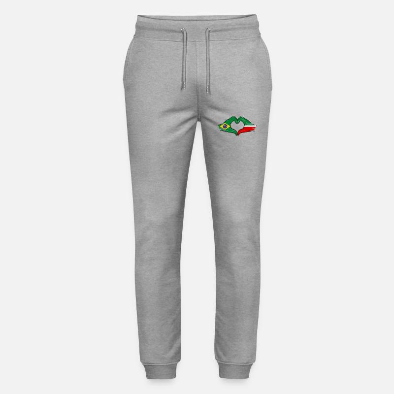 Brésil Tatarstan drapeau mains coeur utilisé - Pantalon de jogging bio MOVER Stanley/Stella unisexe - gris chiné