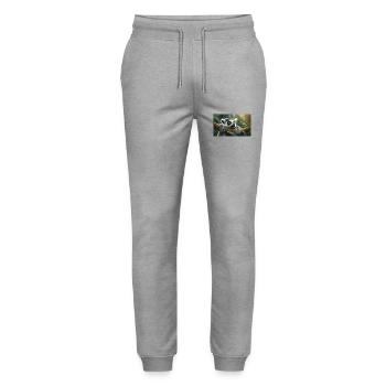 Cute animals chilling – ring-tailed lemur - Stanley/Stella Mover Unisex Organic Jogging Trousers - heather grey - Front - Marisol (170cm) & Nik (191cm)