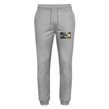 Ein realistischer böser dunkler Drache jagt den Fluss - Stanley/Stella Unisex Bio Jogginghose Mover  - Grau meliert - Vorne - Marisol (170cm) & Nik (191cm)