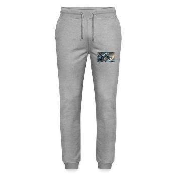 Ein realistischer böser dunkler Drache klettert auf einen nebligen - Stanley/Stella Unisex Bio Jogginghose Mover  - Grau meliert - Vorne - Marisol (170cm) & Nik (191cm)