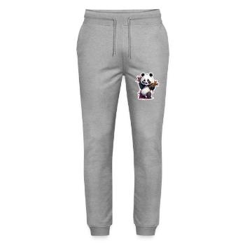 Panda / Animal / Zoo / Bamboo / Wild / Childlike - Stanley/Stella Mover Unisex Organic Jogging Trousers - heather grey - Front - Marisol (170cm) & Nik (191cm)