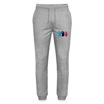 3 Freunde Bier trinken - Stanley/Stella Unisex Bio Jogginghose Mover  - Grau meliert - Vorne - Marisol (170cm) & Nik (191cm)