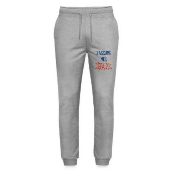 j'assume mes défauts - Pantalon de jogging bio MOVER Stanley/Stella unisexe - gris chiné - Devant - Marisol (170cm) & Nik (191cm)