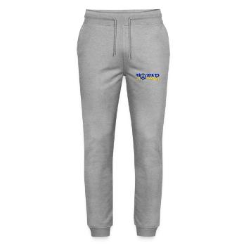 NO WAR IN EUROPE | Against EU war peace movement - Stanley/Stella Mover Unisex Organic Jogging Trousers - heather grey - Front - Marisol (170cm) & Nik (191cm)