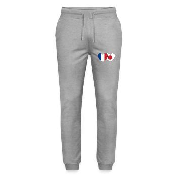 France Japon Flag Coeur - Pantalon de jogging bio MOVER Stanley/Stella unisexe - gris chiné - Devant - Marisol (170cm) & Nik (191cm)