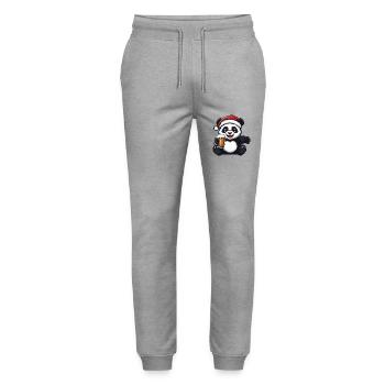 Panda Christmas Beer - Stanley/Stella Mover Unisex Organic Jogging Trousers - heather grey - Front - Marisol (170cm) & Nik (191cm)
