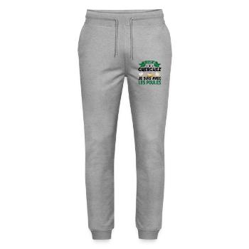 si vous me cherchez je suis avec les poules - Pantalon de jogging bio MOVER Stanley/Stella unisexe - gris chiné - Devant - Marisol (170cm) & Nik (191cm)