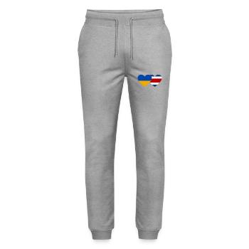 Ukraine Costa Rica Flag Heart - Stanley/Stella Mover Unisex Organic Jogging Trousers - heather grey - Front - Marisol (170cm) & Nik (191cm)