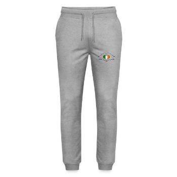 Ireland flag heart shape used - Stanley/Stella Mover Unisex Organic Jogging Trousers - heather grey - Front - Marisol (170cm) & Nik (191cm)