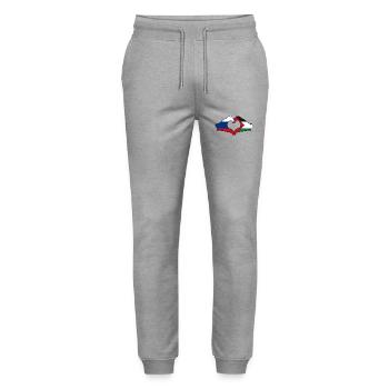 Forme de coeur Russie Palestine avec les mains - Pantalon de jogging bio MOVER Stanley/Stella unisexe - gris chiné - Devant - Marisol (170cm) & Nik (191cm)