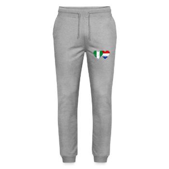 Nigeria Holland Flag Heart - Stanley/Stella Mover Unisex Organic Jogging Trousers - heather grey - Front - Marisol (170cm) & Nik (191cm)