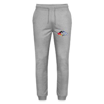 Germany Greece Flag Hands Heart Used - Stanley/Stella Mover Unisex Organic Jogging Trousers - heather grey - Front - Marisol (170cm) & Nik (191cm)