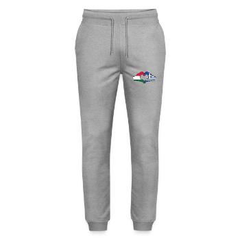 Hungary Greece Flag Hands Heart Shape - Stanley/Stella Mover Unisex Organic Jogging Trousers - heather grey - Front - Marisol (170cm) & Nik (191cm)