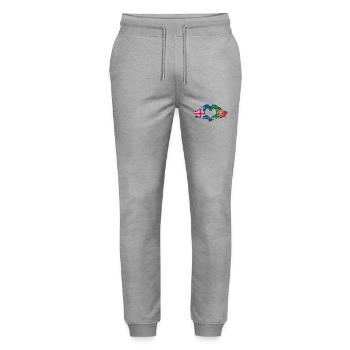 Iceland Portugal Flag Hands Heart Shape Used - Stanley/Stella Mover Unisex Organic Jogging Trousers - heather grey - Front - Marisol (170cm) & Nik (191cm)