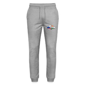 Russie Inde mains forme de coeur utilisé - Pantalon de jogging bio MOVER Stanley/Stella unisexe - gris chiné - Devant - Marisol (170cm) & Nik (191cm)