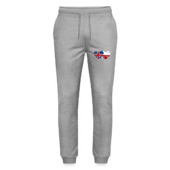 Iceland Poland flag heart used - Stanley/Stella Mover Unisex Organic Jogging Trousers - heather grey - Front - Marisol (170cm) & Nik (191cm)
