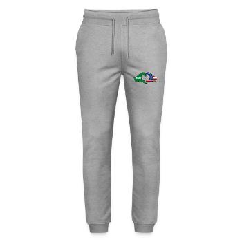 Saudi Arabia USA Flag Hands Heart Shape - Stanley/Stella Mover Unisex Organic Jogging Trousers - heather grey - Front - Marisol (170cm) & Nik (191cm)