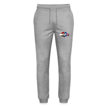 Egypt Iceland flag hands heart shape used - Stanley/Stella Mover Unisex Organic Jogging Trousers - heather grey - Front - Marisol (170cm) & Nik (191cm)