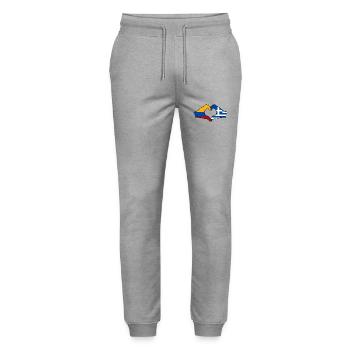 Colombia Greece Flag Hands Heart Shape - Stanley/Stella Mover Unisex Organic Jogging Trousers - heather grey - Front - Marisol (170cm) & Nik (191cm)