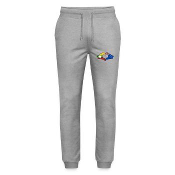 Myanmar Nouvelle-Zélande drapeau mains forme coeur utilisé - Pantalon de jogging bio MOVER Stanley/Stella unisexe - gris chiné - Devant - Marisol (170cm) & Nik (191cm)