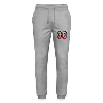 30 YEARS. 30. 30th ANNIVERSARY. 30 YEARS ANNIVERSARY - Stanley/Stella Mover Unisex Organic Jogging Trousers - heather grey - Front - Marisol (170cm) & Nik (191cm)
