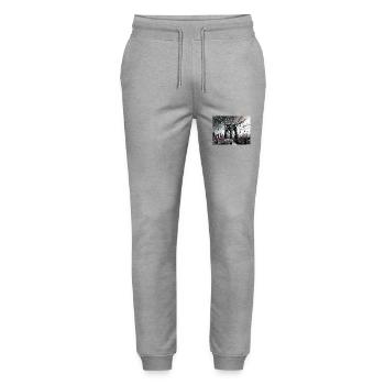 NYC Arts Series - Brooklyn Bridge - Cyberpunk - Stanley/Stella Mover Unisex Organic Jogging Trousers - heather grey - Front - Marisol (170cm) & Nik (191cm)