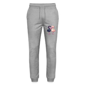 Autruche Couple Amour Couple Amoureux - Pantalon de jogging bio MOVER Stanley/Stella unisexe - gris chiné - Devant - Marisol (170cm) & Nik (191cm)