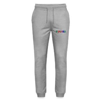 SUISSE. PAYS. GENEVE. HUMOUR. DRAPEAU. GENEVE - Pantalon de jogging bio MOVER Stanley/Stella unisexe - gris chiné - Devant - Marisol (170cm) & Nik (191cm)