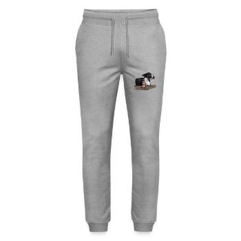 Bullterrier "I love Coffee" - Stanley/Stella Unisex Bio Jogginghose Mover  - Grau meliert - Vorne - Marisol (170cm) & Nik (191cm)