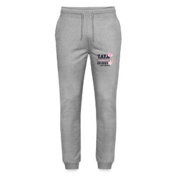 Annonce Grossesse Originale Future Tata En 2023 - Pantalon de jogging bio MOVER Stanley/Stella unisexe - gris chiné - Devant - Marisol (170cm) & Nik (191cm)