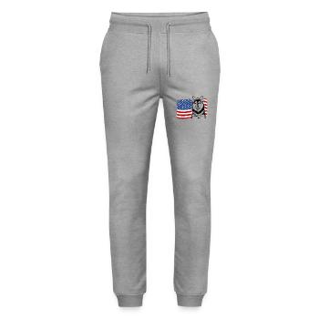 Pomsky America Flag Dog Dogs Wilsigns - Stanley/Stella Mover Unisex Organic Jogging Trousers - heather grey - Front - Marisol (170cm) & Nik (191cm)