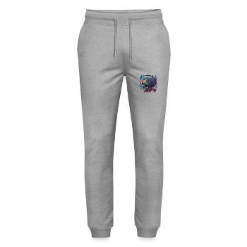 Cyberpunk Skull // NeonByte Cranium - Stanley/Stella Mover Unisex Organic Jogging Trousers - heather grey - Front - Marisol (170cm) & Nik (191cm)