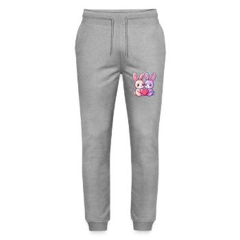 Bunny Couple In Love Easter Valentine's Day - Stanley/Stella Mover Unisex Organic Jogging Trousers - heather grey - Front - Marisol (170cm) & Nik (191cm)